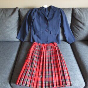 Rare Vintage Sears Blazer Jacket Pleated Skirt Set Plaid Tartan Pin Preppy XS